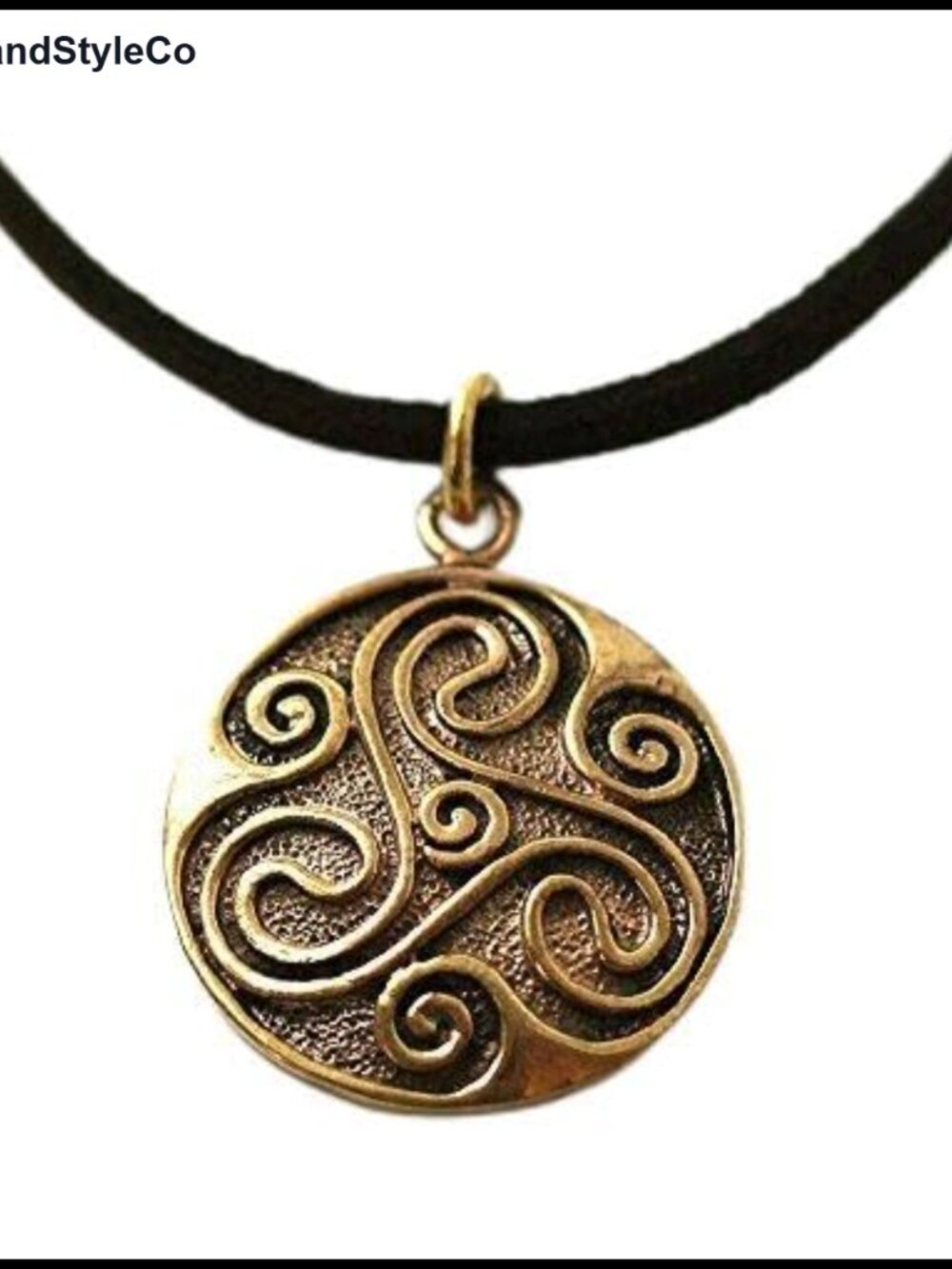 Bronze Celtic Knot Triskelion Pendant Necklace Vintage Leather Cord